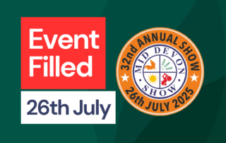 Mid Devon Show Graphic. Bold red banner across the bottom reads ‘Event Filled’ in white text, indicating volunteer spots are no longer available.