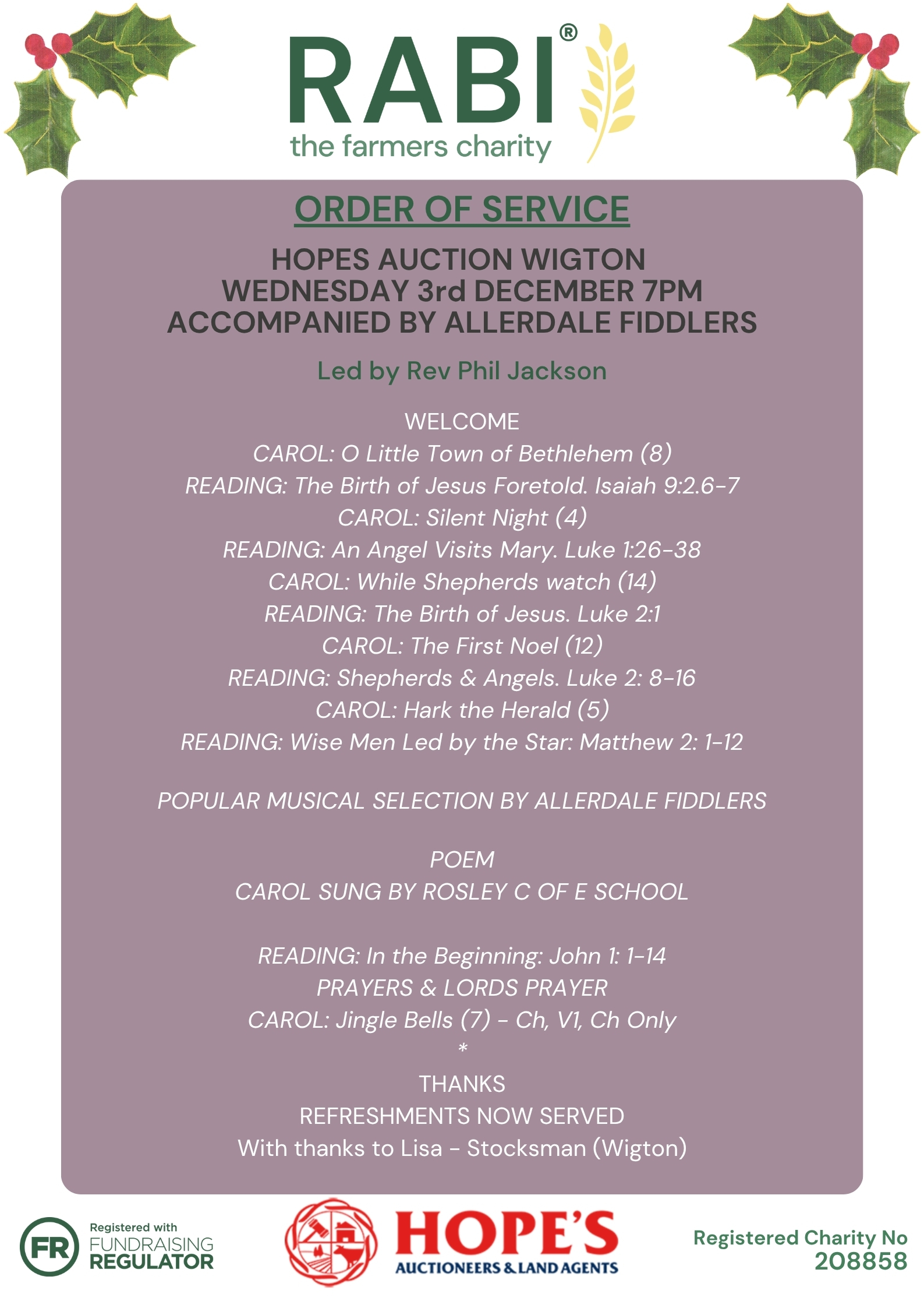 Cumbria RABI Wigton Carols Order of Service