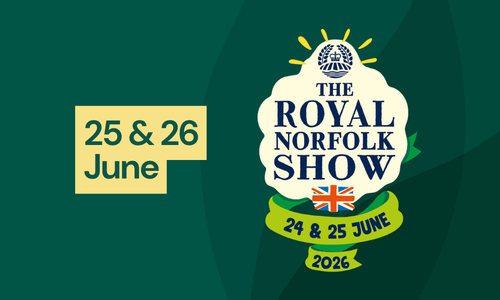 Royal Norfolk Show 2025 logo with event dates 25 & 26 June on a green background