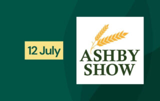 Graphic highlighting the Ashby Show with the date “12 July” alongside the event logo, set on a green background in RABI’s brand style.