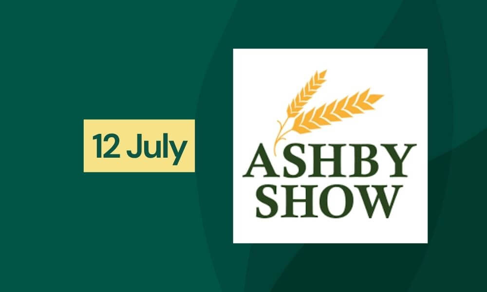 Graphic highlighting the Ashby Show with the date “12 July” alongside the event logo, set on a green background in RABI’s brand style.
