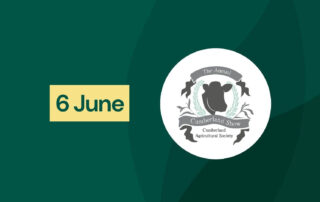Graphic highlighting the Cumberland Show with the date “6 June” alongside the event logo, set on a green background in RABI’s brand style.