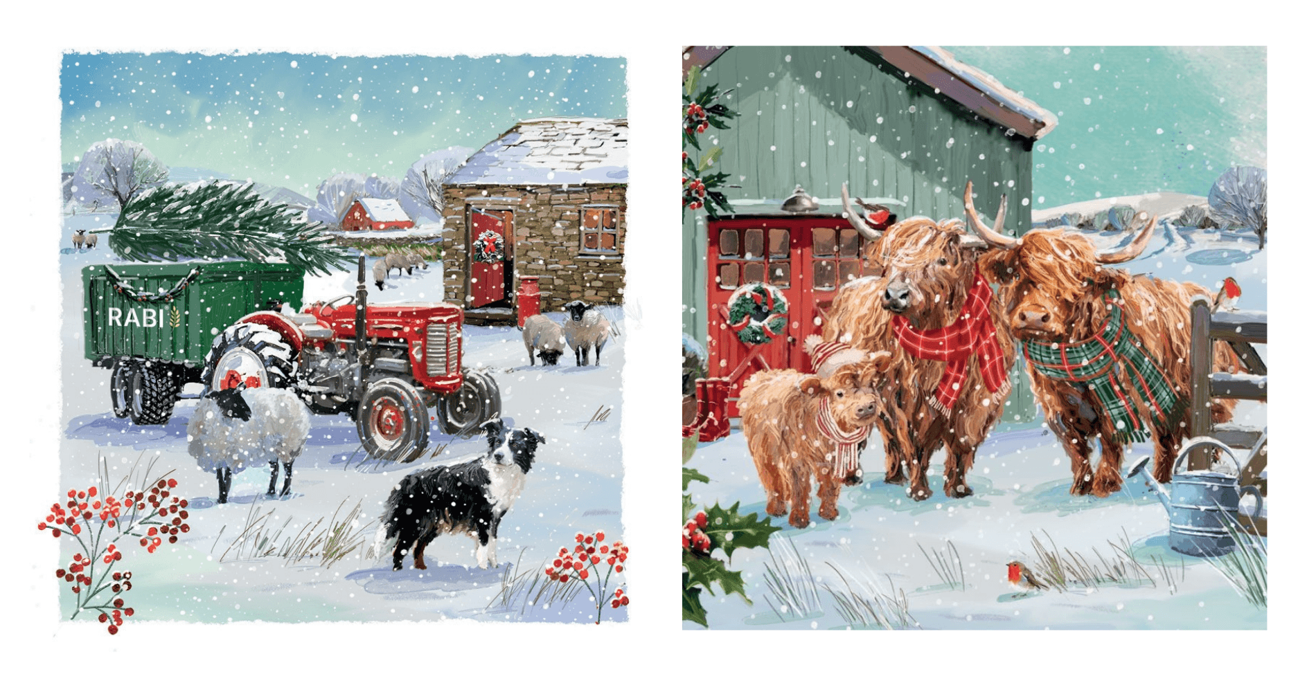 RABI Christmas cards featuring festive farming scenes