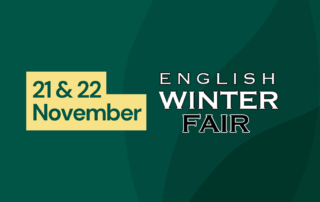 Graphic promoting volunteer opportunities at the English Winter Fair on 21 and 22 November, featuring the event logo.